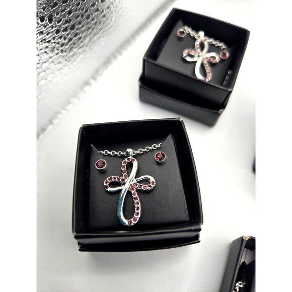 AVON 2016 Dainty BIRTHSTONE Cross Necklace & Earrings Sets NEW in box J, F, S - Picture 6 of 6
